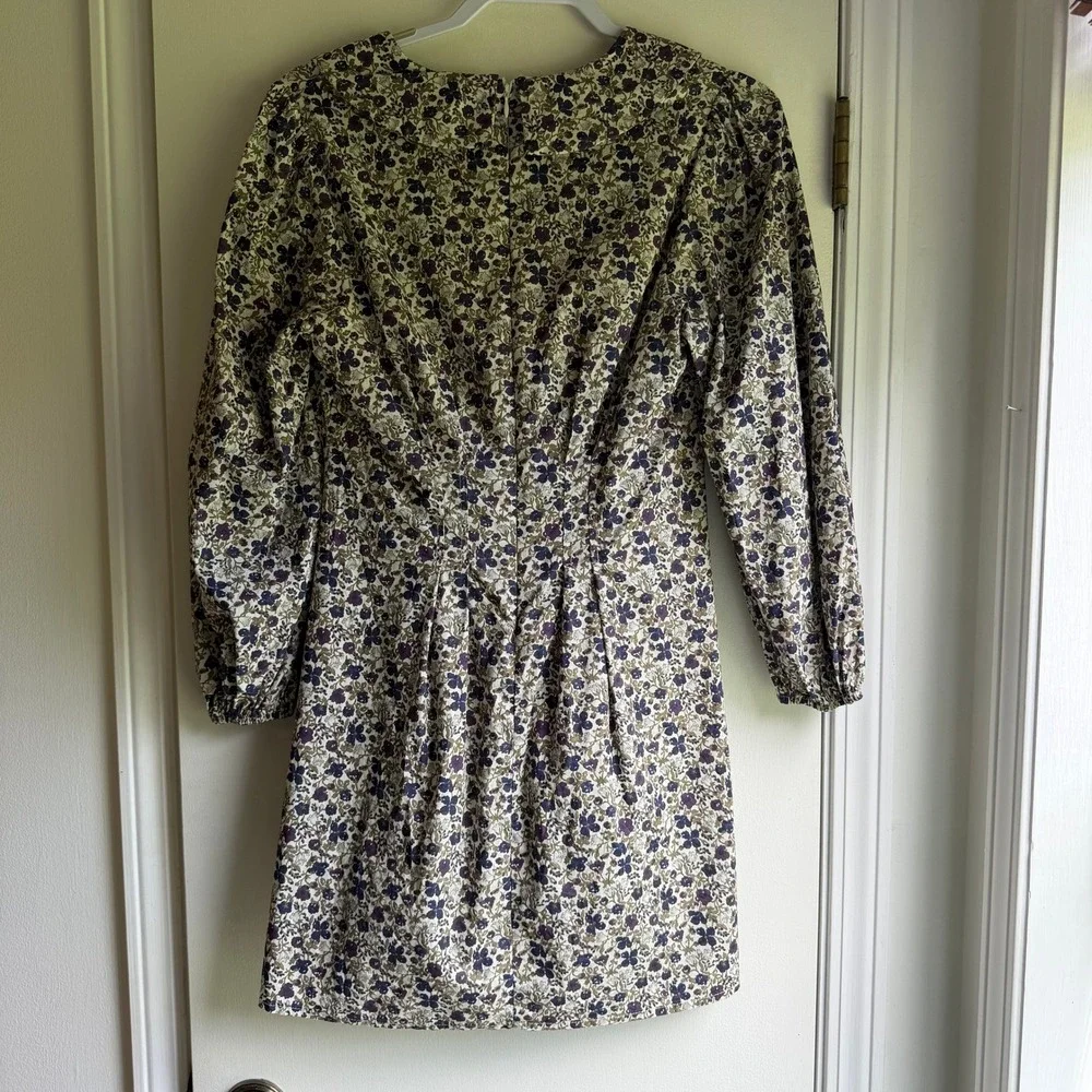Aureum Floral Cotton V-Neck Mini Dress with Velvet Bow Purple Tan AD1744 Small - Picture 7 of 9
